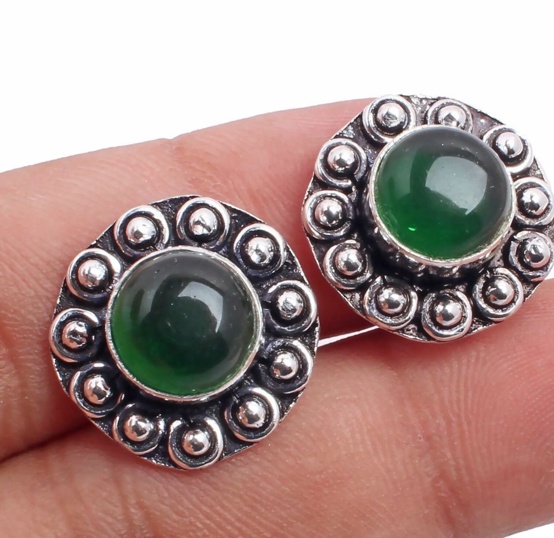 Green Onyx stud Earring 925 Sterling Silver Plated Earring Jewelry E-09-109 | Save 33% - Rajasthan Living