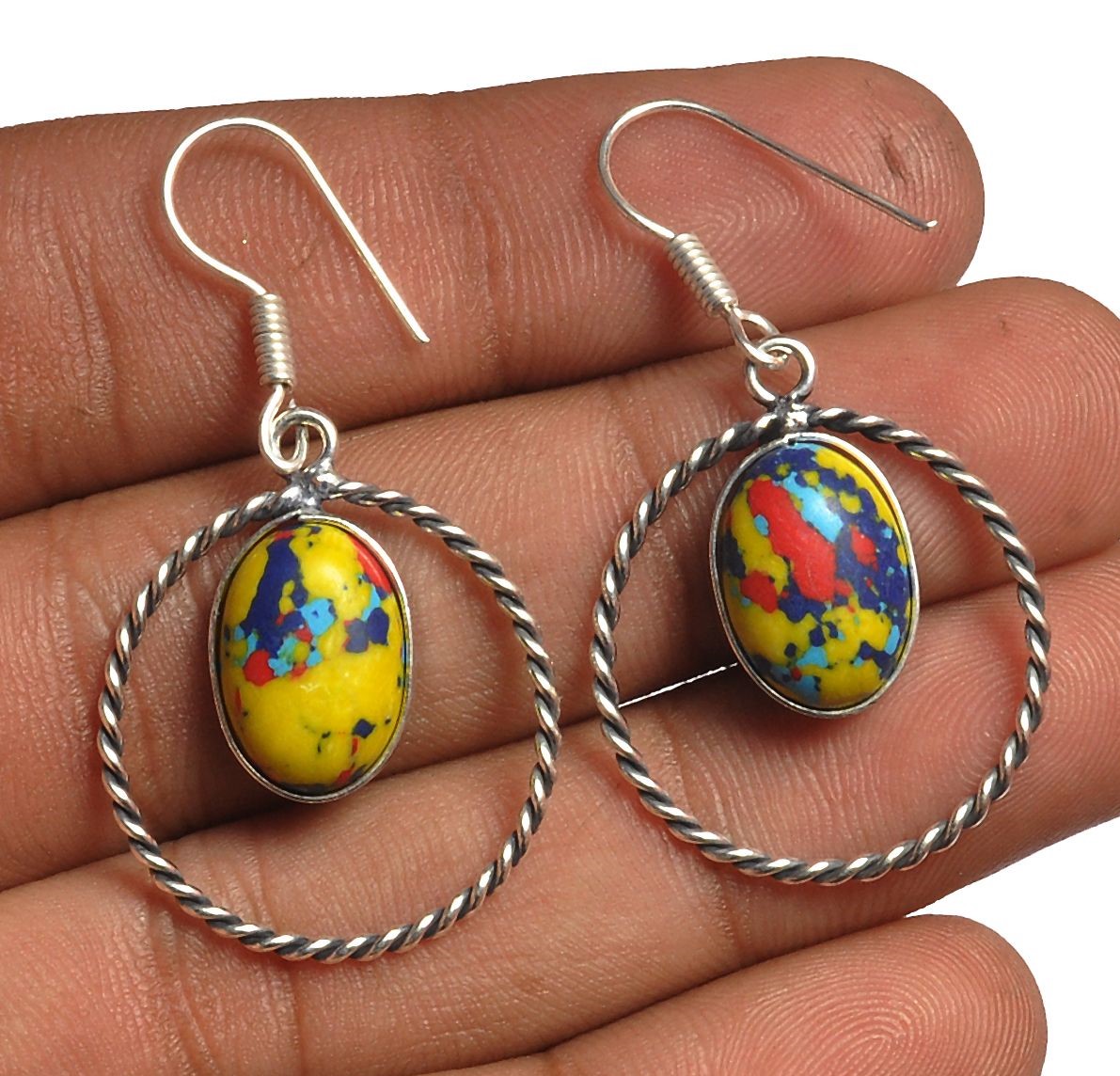 Yellow Mosaic Jasper Earring 925 Sterling Silver Plated Earring Jewelry E-8217 | Save 33% - Rajasthan Living
