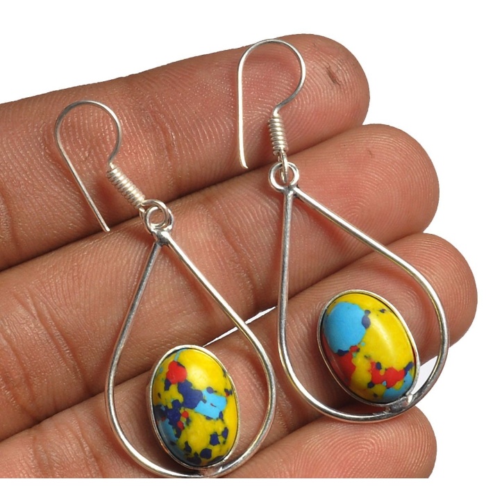 Yellow Mosaic Jasper Earring 925 Sterling Silver Plated Earring Jewelry E-8204 | Save 33% - Rajasthan Living 5