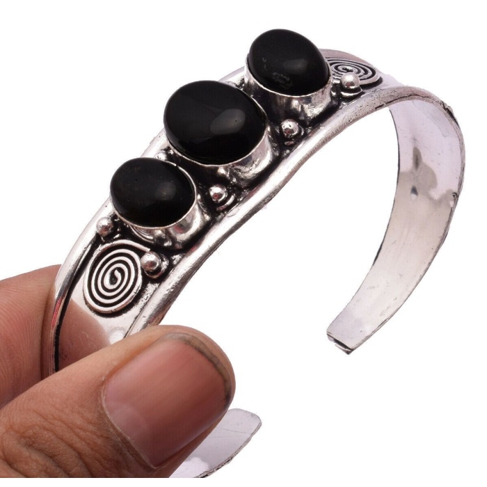 Black Onyx Bracelet 925 Sterling Silver Plated Cuff Bangle Bracelet BB-04-041 | Save 33% - Rajasthan Living 5