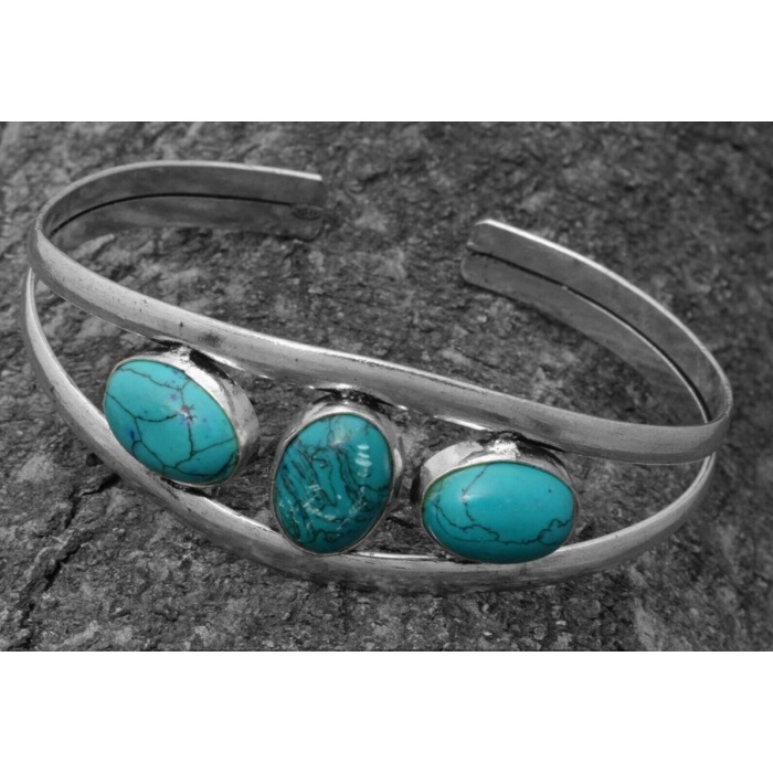 Turquoise Bracelet 925 Sterling Silver Plated Cuff Bangle Bracelet BB-04-043 | Save 33% - Rajasthan Living 5