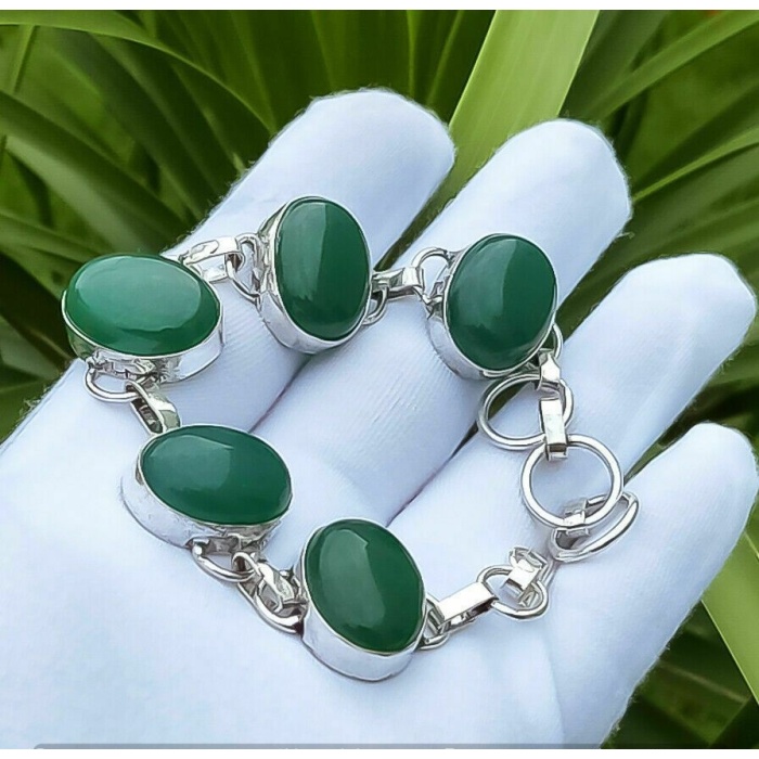 1pcs Green Onyx Bracelet 925 Sterling Silver Plated Bracelet BA-10-131 | Save 33% - Rajasthan Living 5