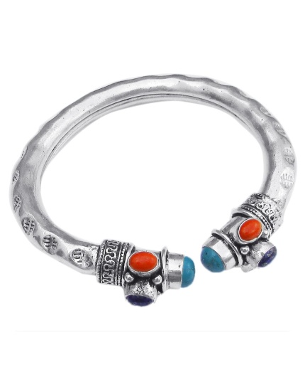 Lapis Lazuli & Multi 925 Sterling Silver Plated Cuff Bangle Bracelet Bc-04-046 | Save 33% - Rajasthan Living