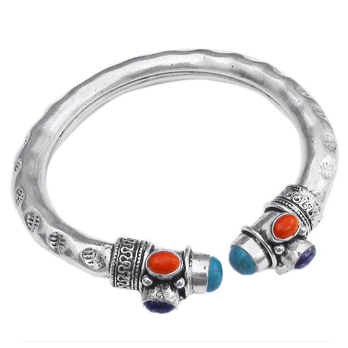 Lapis Lazuli & Multi 925 Sterling Silver Plated Cuff Bangle Bracelet Bc-04-046 | Save 33% - Rajasthan Living 5