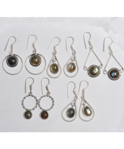 5 Pr Labradorite Earring Lots 925 Sterling Silver Plated Earring LE-17-514 | Save 33% - Rajasthan Living