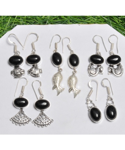 5 Pr Black Onyx Earring Lots 925 Sterling Silver Plated Earring LE-17-517 | Save 33% - Rajasthan Living