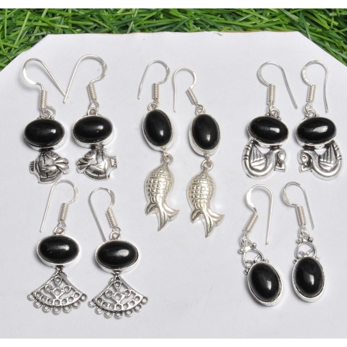 5 Pr Black Onyx Earring Lots 925 Sterling Silver Plated Earring LE-17-517 | Save 33% - Rajasthan Living 5