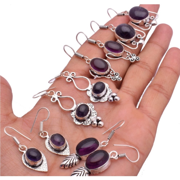 5 Pr Amethyst Earring Lots 925 Sterling Silver Plated Earring LE-17-519 | Save 33% - Rajasthan Living 5