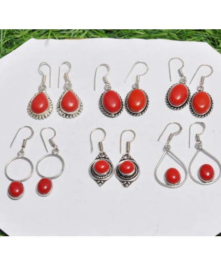 5 Pr Coral Earring Lots 925 Sterling Silver Plated Earring LE-17-525 | Save 33% - Rajasthan Living