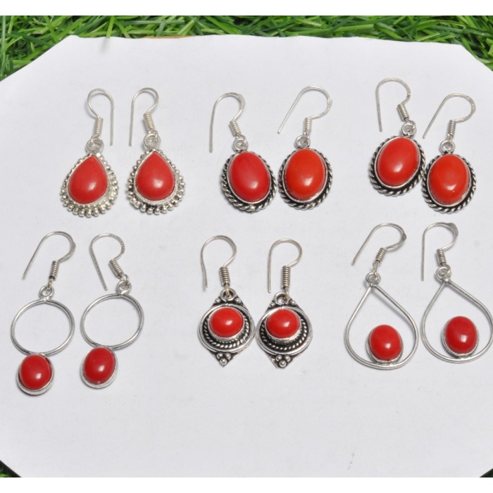 5 Pr Coral Earring Lots 925 Sterling Silver Plated Earring LE-17-525 | Save 33% - Rajasthan Living 6