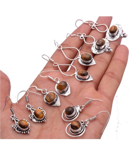 5 Pr Tiger Eye Earring Lots 925 Sterling Silver Plated Earring LE-17-527 | Save 33% - Rajasthan Living
