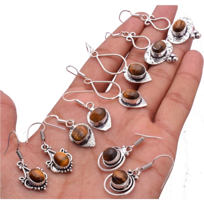 5 Pr Tiger Eye Earring Lots 925 Sterling Silver Plated Earring LE-17-527 | Save 33% - Rajasthan Living 5
