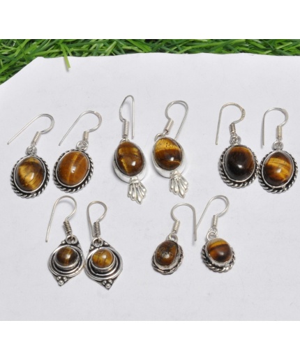 5 Pr Tiger Eye Earring Lots 925 Sterling Silver Plated Earring LE-17-528 | Save 33% - Rajasthan Living