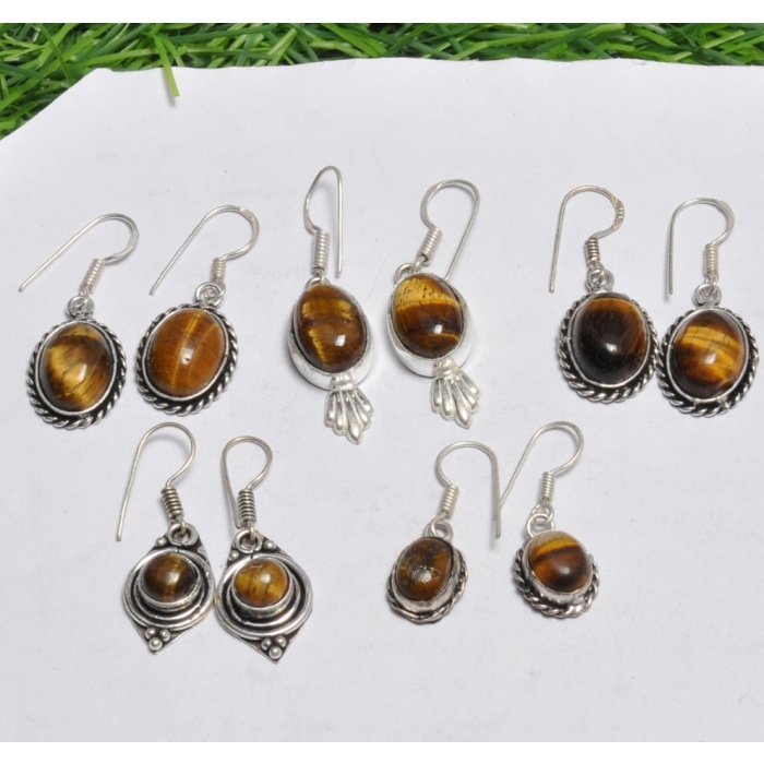 5 Pr Tiger Eye Earring Lots 925 Sterling Silver Plated Earring LE-17-528 | Save 33% - Rajasthan Living 5
