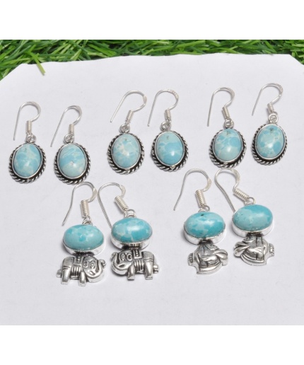 5 Pr Larimar & Mixed Earring Lots 925 Sterling Silver Plated Earring LE-17-537 | Save 33% - Rajasthan Living