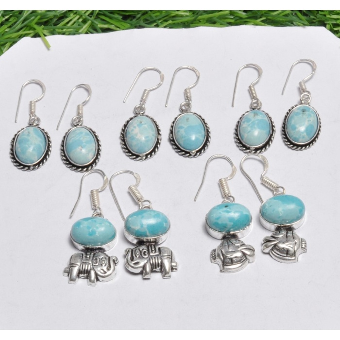 5 Pr Larimar & Mixed Earring Lots 925 Sterling Silver Plated Earring LE-17-537 | Save 33% - Rajasthan Living 5