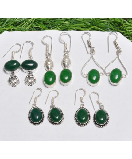 5 Pr Green Onyx & Mix Earring Lots 925 Sterling Silver Plated Earring LE-17-541 | Save 33% - Rajasthan Living
