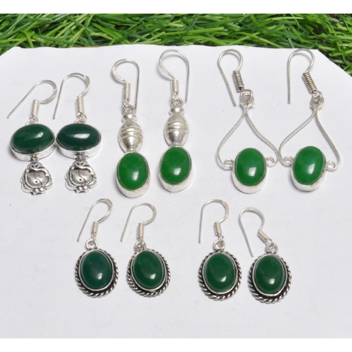 5 Pr Green Onyx & Mix Earring Lots 925 Sterling Silver Plated Earring LE-17-541 | Save 33% - Rajasthan Living 5