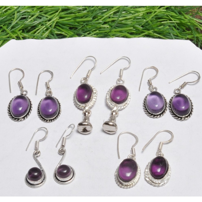 5 Pr Amethyst Earring Lots 925 Sterling Silver Plated Earring LE-17-543 | Save 33% - Rajasthan Living 5