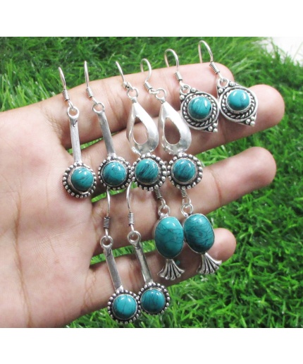 5 Pr Turquoise Earring Lots 925 Sterling Silver Plated Earring LE-17-578 | Save 33% - Rajasthan Living