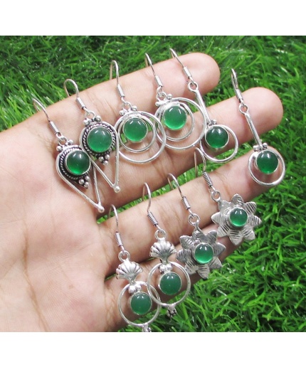 5 Pr Green Onyx Earring Lots 925 Sterling Silver Plated Earring LE-17-580 | Save 33% - Rajasthan Living