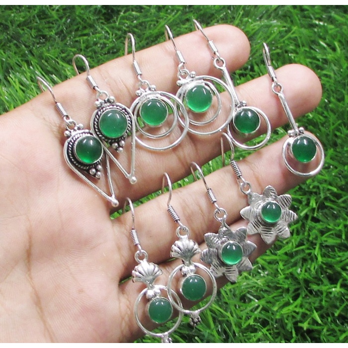 5 Pr Green Onyx Earring Lots 925 Sterling Silver Plated Earring LE-17-580 | Save 33% - Rajasthan Living 5