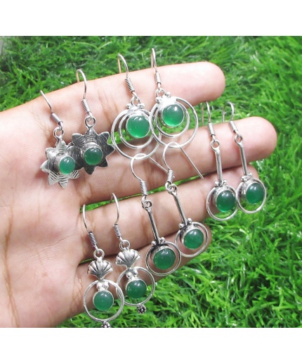 5 Pr Green Onyx Earring Lots 925 Sterling Silver Plated Earring LE-17-587 | Save 33% - Rajasthan Living
