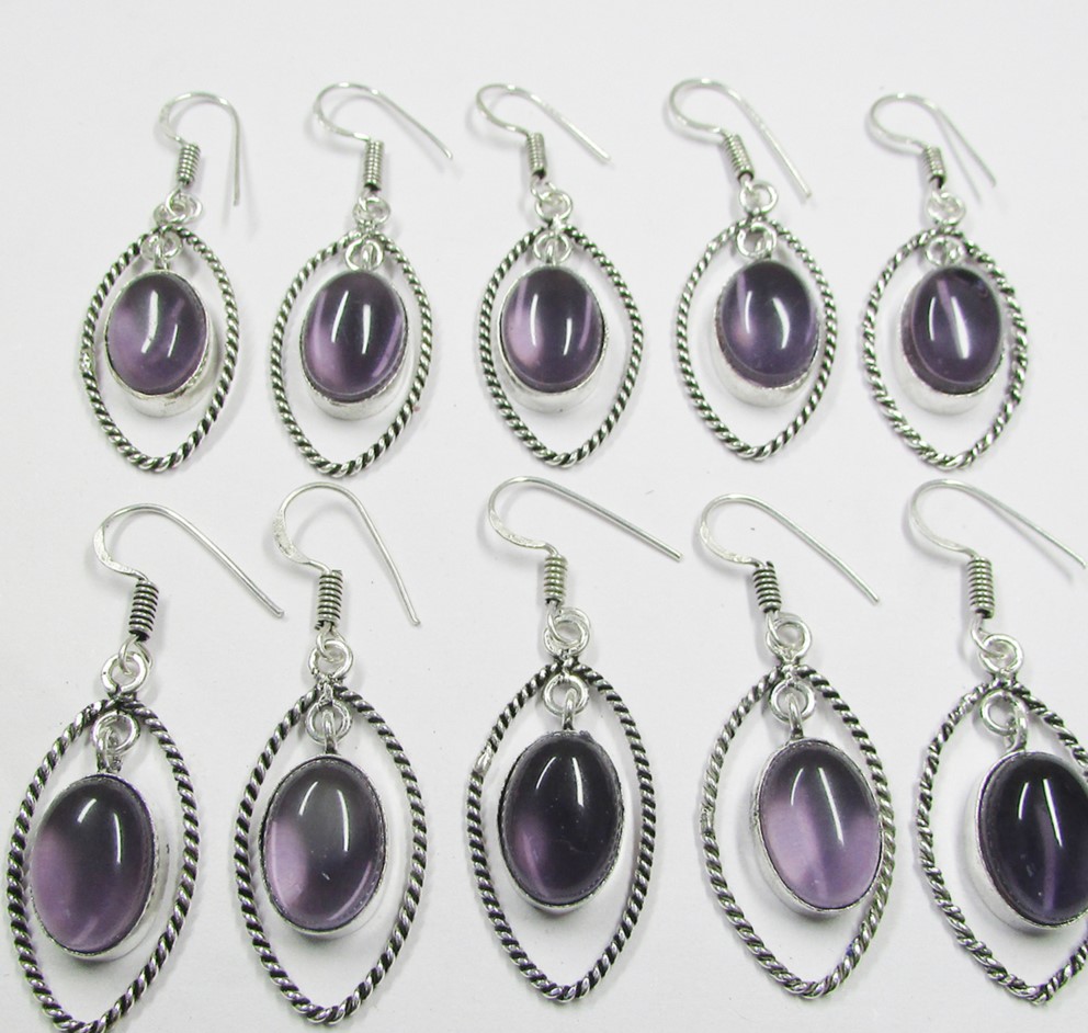 5 Pr Amethyst Earring Lots 925 Sterling Silver Plated Earring LE-17-623 | Save 33% - Rajasthan Living