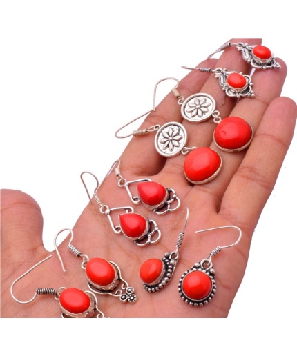 5 Pr Coral Earring Lots 925 Sterling Silver Plated Earring LE-17-629 | Save 33% - Rajasthan Living