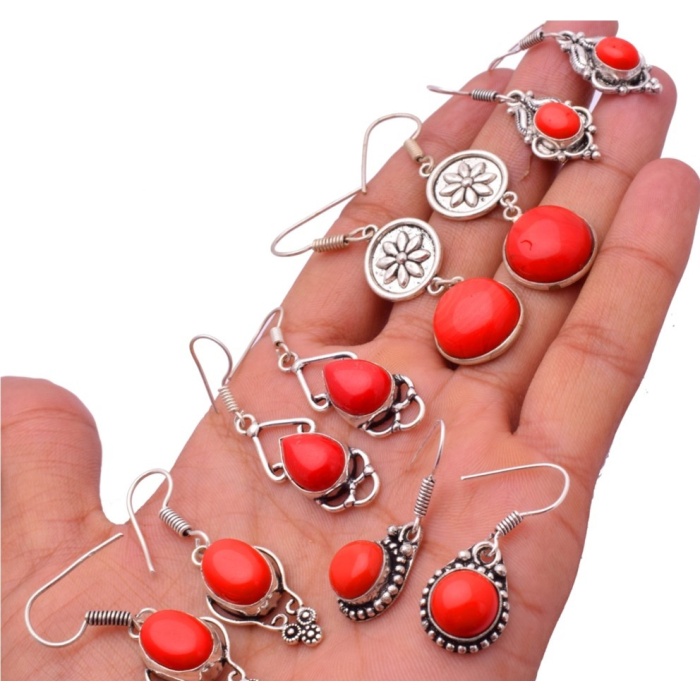5 Pr Coral Earring Lots 925 Sterling Silver Plated Earring LE-17-629 | Save 33% - Rajasthan Living 5