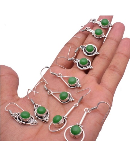 5 Pr Green Onyx Earring Lots 925 Sterling Silver Plated Earring LE-17-635 | Save 33% - Rajasthan Living