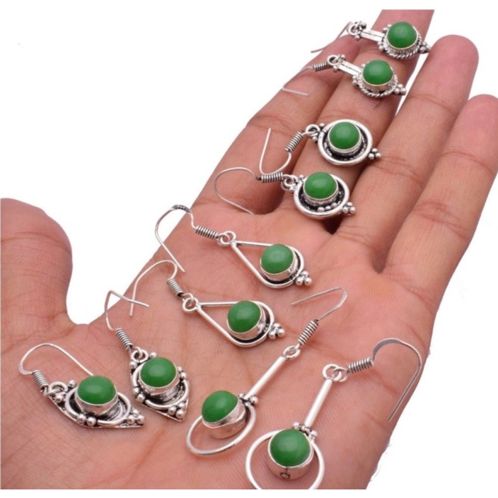 5 Pr Green Onyx Earring Lots 925 Sterling Silver Plated Earring LE-17-635 | Save 33% - Rajasthan Living 5