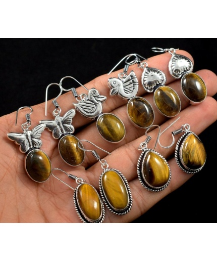 5 Pr Tiger Eye Earring Lots 925 Sterling Silver Plated Earring LE-17-666 | Save 33% - Rajasthan Living