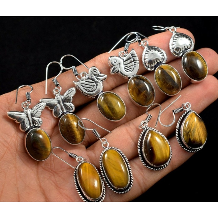 5 Pr Tiger Eye Earring Lots 925 Sterling Silver Plated Earring LE-17-666 | Save 33% - Rajasthan Living 5