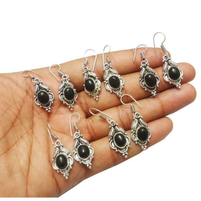 5 Pr Black Onyx Earring Lots 925 Sterling Silver Plated Earring LE-17-689 | Save 33% - Rajasthan Living 5