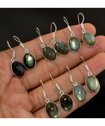 5 Pr Labradorite Earring Lots 925 Sterling Silver Plated Earring LE-17-746 | Save 33% - Rajasthan Living