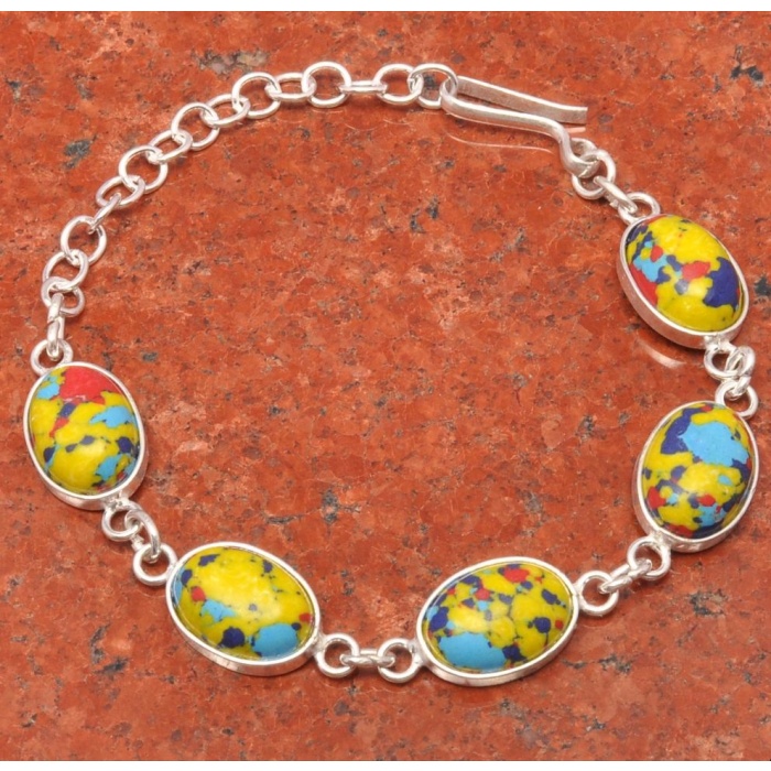 1pcs Mosaic Jasper Bracelet 925 Sterling Silver Plated Bracelet BA-10-119 | Save 33% - Rajasthan Living 5
