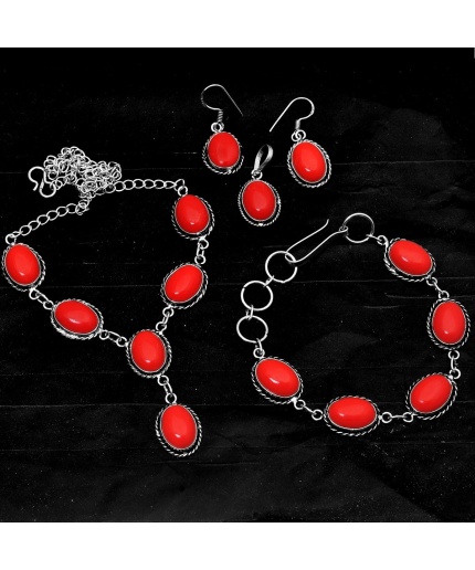 Coral 925 Silver Plated Necklace Bracelet Pendant Earring Sets A-401 | Save 33% - Rajasthan Living
