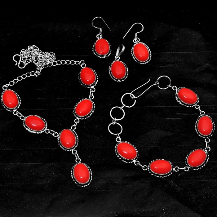 Coral 925 Silver Plated Necklace Bracelet Pendant Earring Sets A-401 | Save 33% - Rajasthan Living 5