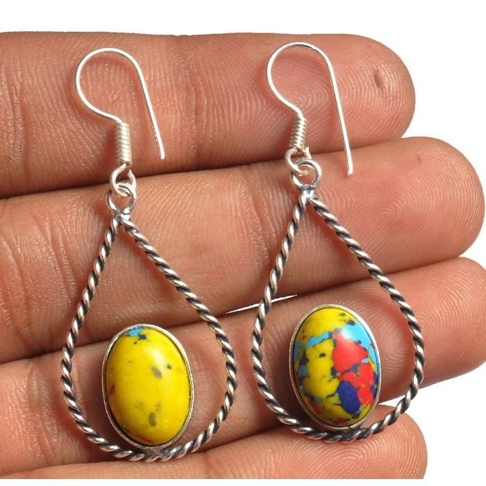Yellow Mosaic Jasper Earring 925 Sterling Silver Plated Earring Jewelry E-8311 | Save 33% - Rajasthan Living 5