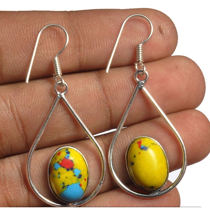 Yellow Mosaic Jasper Earring 925 Sterling Silver Plated Earring Jewelry E-8158 | Save 33% - Rajasthan Living 5