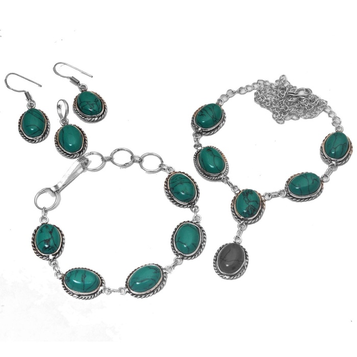 Turquoise 925 Silver Plated Necklace Bracelet Pendant Earring Sets N-490 | Save 33% - Rajasthan Living 5