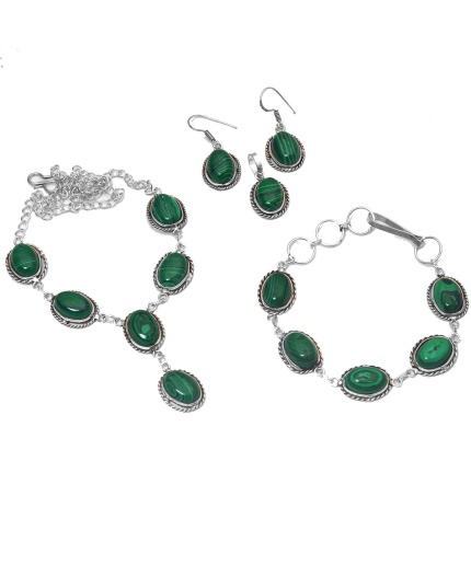 Malachite 925 Silver Plated Necklace Bracelet Pendant Earring Sets A-406 | Save 33% - Rajasthan Living