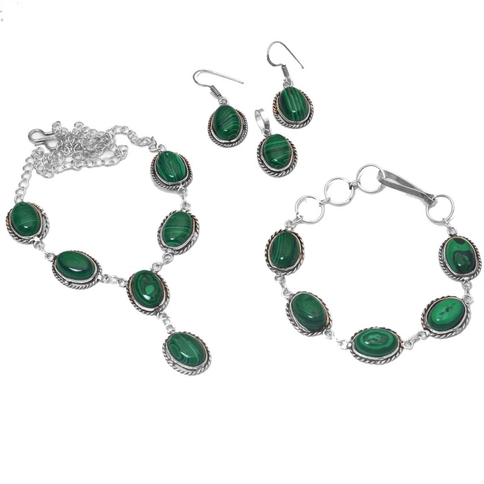 Malachite 925 Silver Plated Necklace Bracelet Pendant Earring Sets A-406 | Save 33% - Rajasthan Living 5