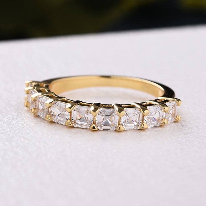 Prong Set Gorgeous Half Band, 4.50 Ct White Asscher Cut Diamond, Half Eternity Band,Staked Wedding Band, 9 Stone Ring, 14K White Gold Plated | Save 33% - Rajasthan Living 5