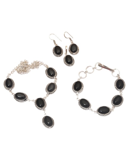 Black Onyx 925 Silver Plated Necklace Bracelet Pendant Earring Sets A-405 | Save 33% - Rajasthan Living