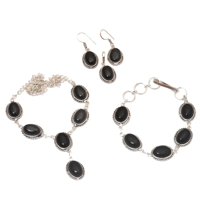 Black Onyx 925 Silver Plated Necklace Bracelet Pendant Earring Sets A-405 | Save 33% - Rajasthan Living 6