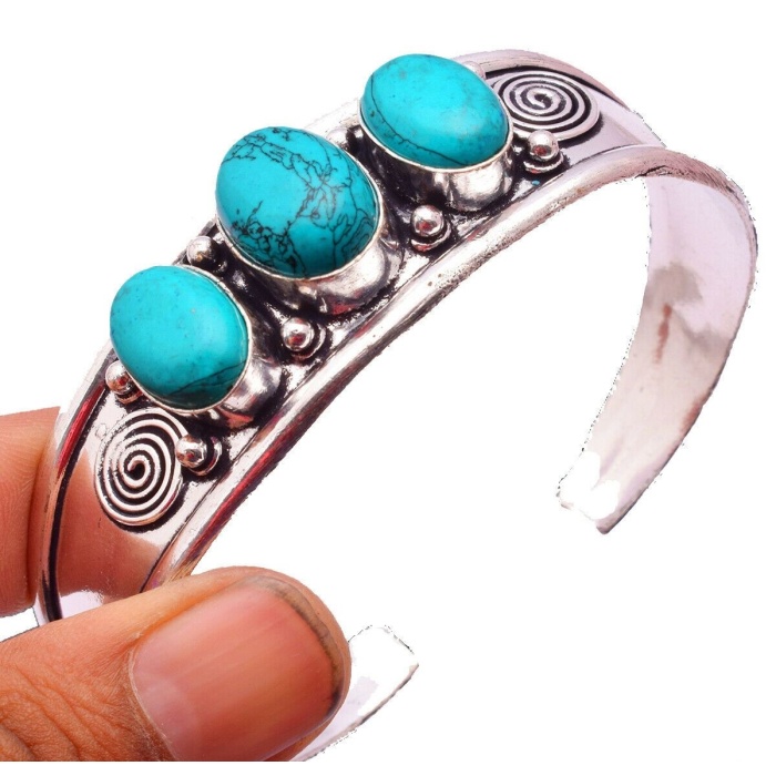 Turquoise Bracelet 925 Sterling Silver Plated Cuff Bangle Bracelet BB-04-046 | Save 33% - Rajasthan Living 5