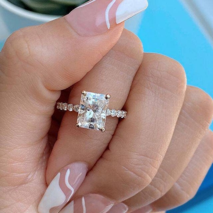 2.50 Ct Radiant Cut Diamond Wedding Ring 14K White Gold Lab Grown Radiant Diamond Engagement Ring, Radiant Cut Diamond, Pave, Prong Ring | Save 33% - Rajasthan Living 8