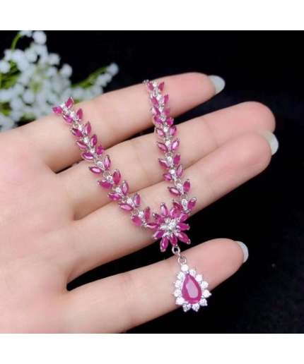 Natural Ruby Necklace, Engagement Necklace, Ruby Silver Necklace, Woman Necklace, Pendant Necklace, Luxury Necklace, Oval Cut Stone Necklace | Save 33% - Rajasthan Living 3